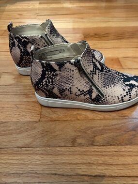 Time and Tru Beige and Black Snake-Print Wedge Sneaker Booties